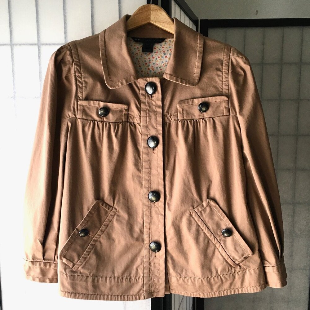 Marc by Marc Jacobs Cropped Cotton Tan Jacket Floral Pocket Hem Lining Size 4